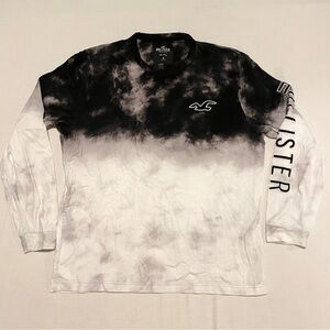 Hollister Men's XL Long Sleeve T-Shirt Black White Dip Dye Tie Dye Sleeve Logo